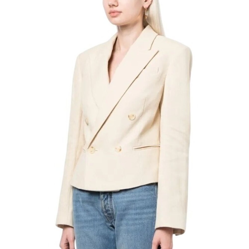 A.L.C. NWT River Linen Jacket Double Breasted Blazer Light Beige Cropped ALC 10